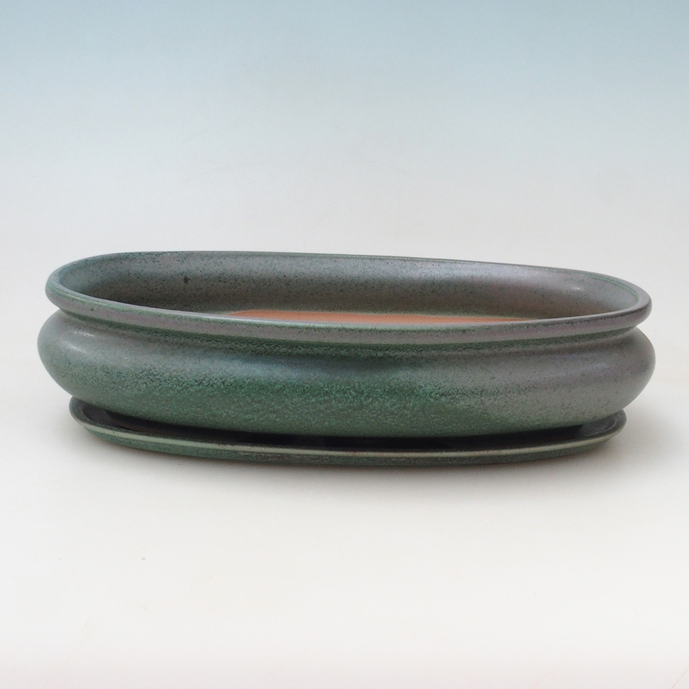 Cuenco bonsái + platillo H15 - 25,5x17,5x6 cm. - verde