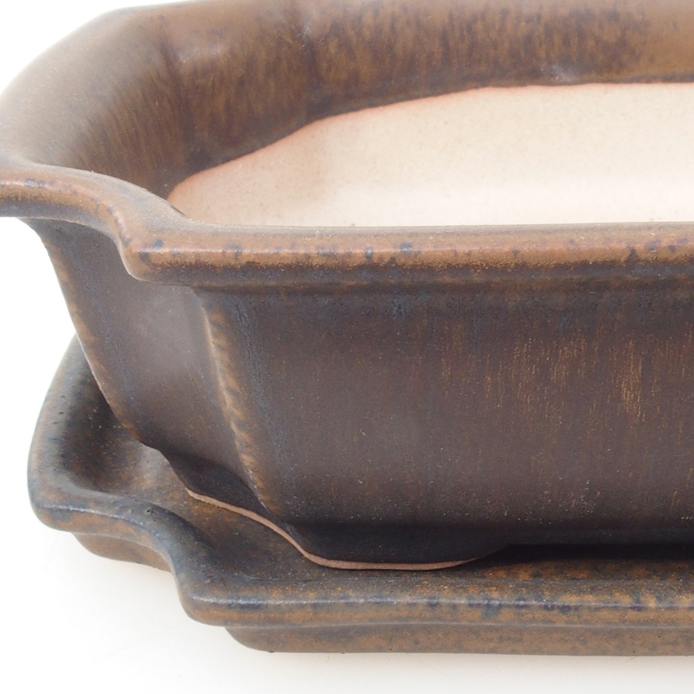 Cuenco bonsái + platillo H03 - 16,5 x 12 x 4,5 cm - marrón
