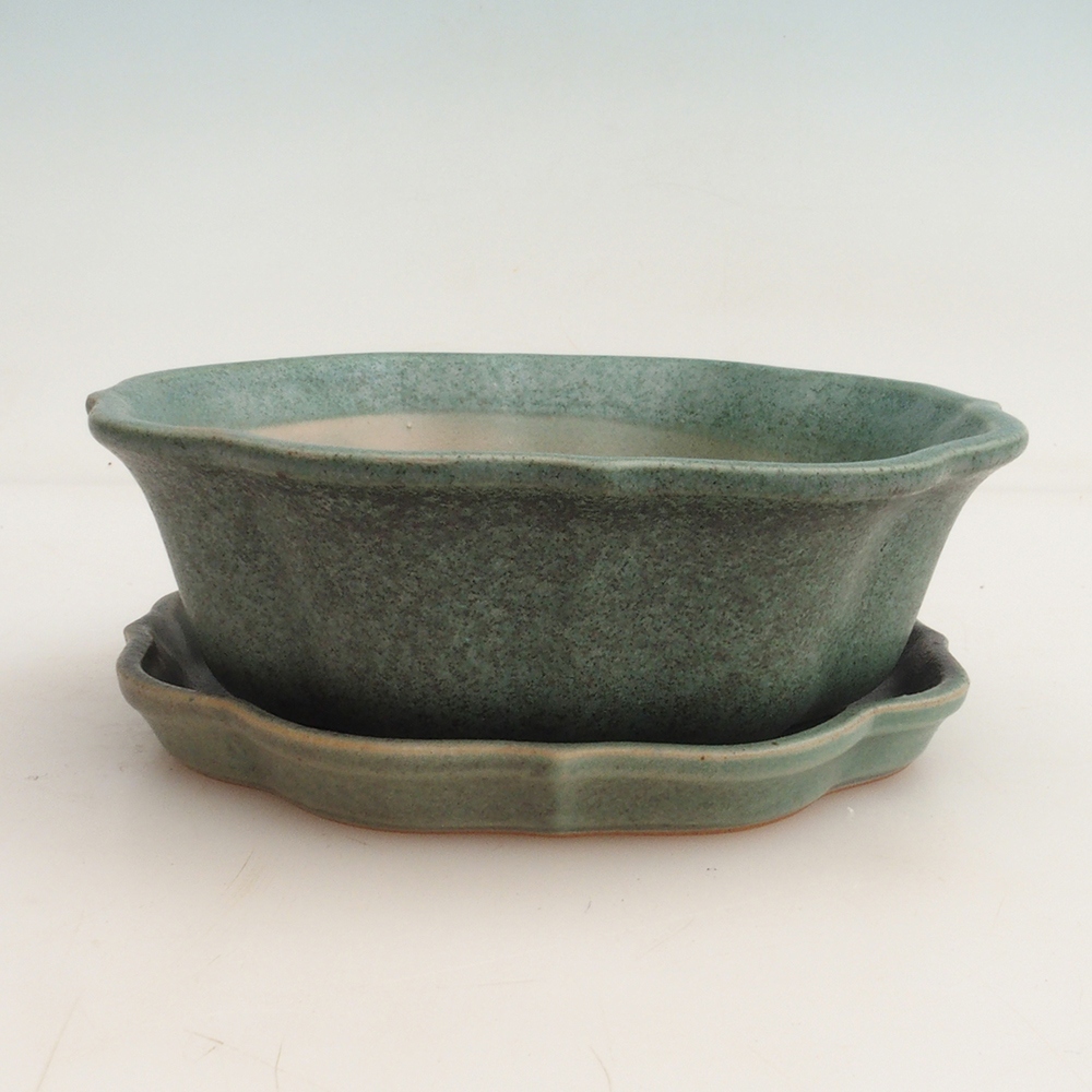 Cuenco bonsái + platillo H06 - 14,5 x 14,5 x 5 cm - verde