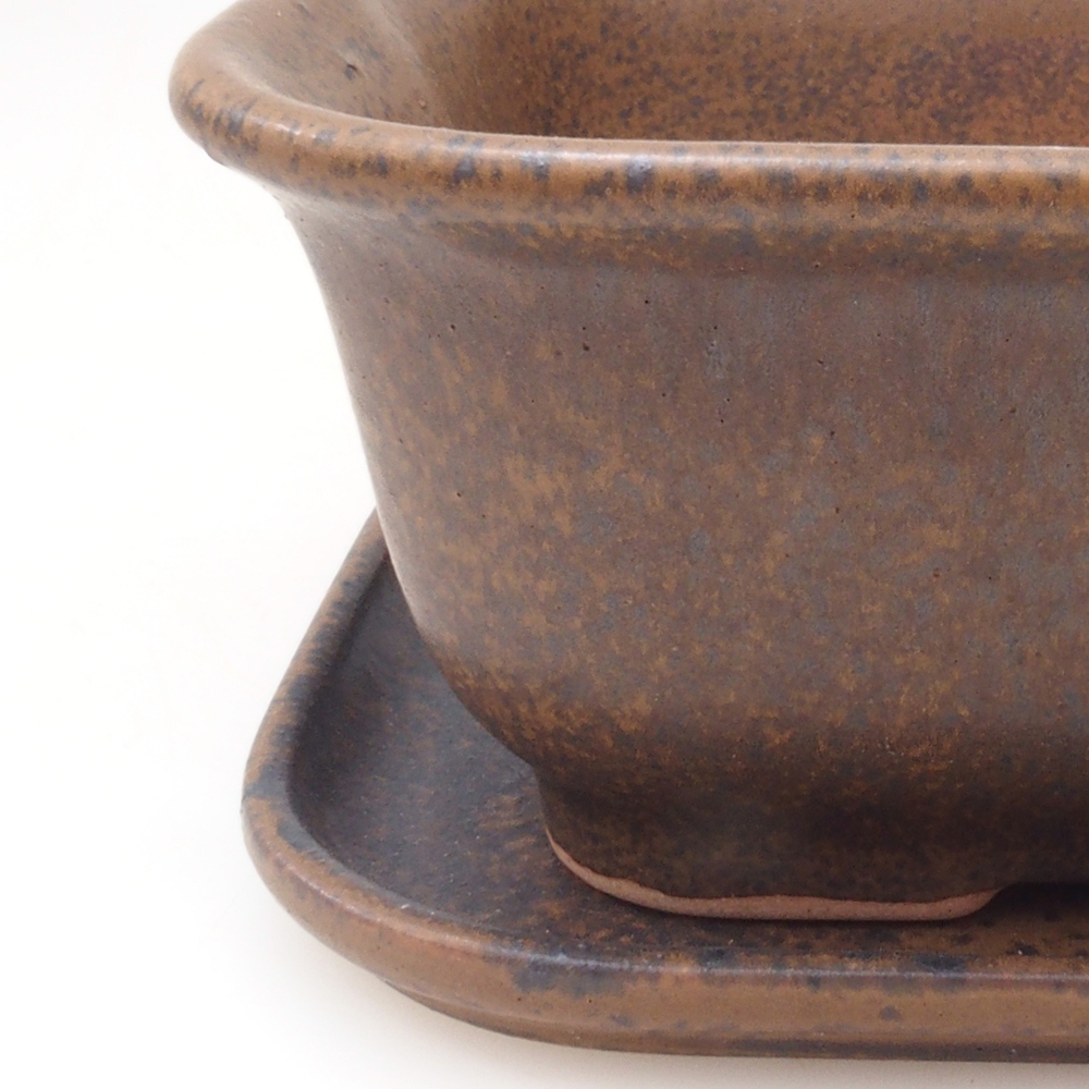 Cuenco bonsái + platillo H38 - 12x10x5,5 cm. - marrón