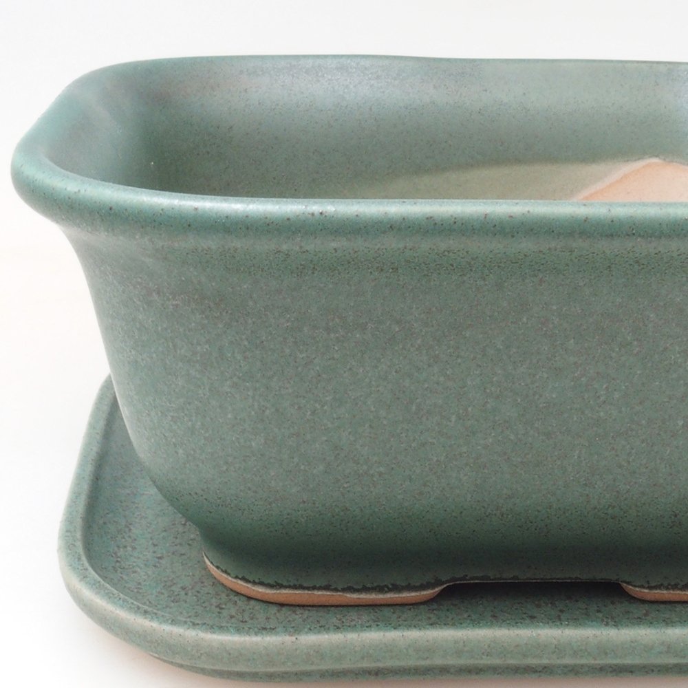 Cuenco bonsái + platillo H37 - 14,5x13x6,5 cm. - verde
