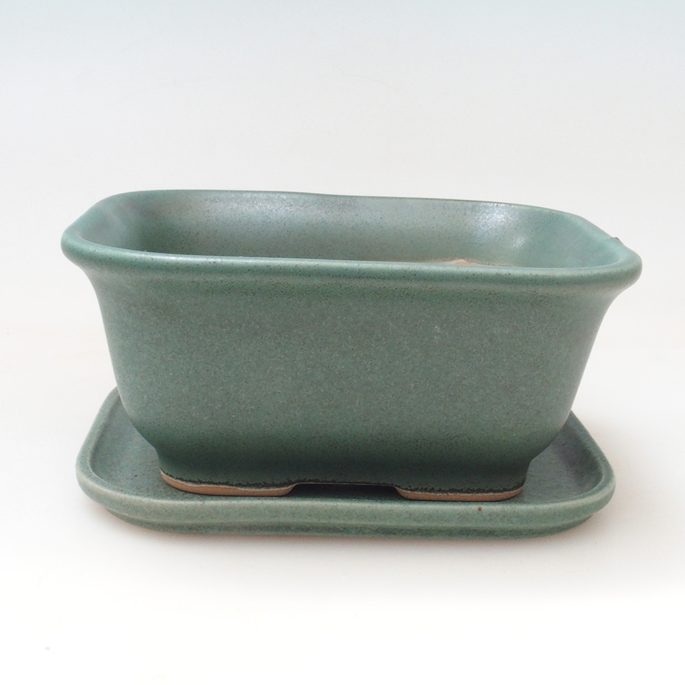 Cuenco bonsái + platillo H38 - 12x10x5,5 cm. - verde