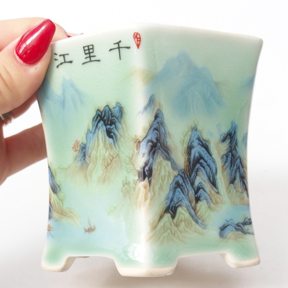 Cuenco bonsái de cerámica 10,5 x 9,5 x 8,5 cm, verde