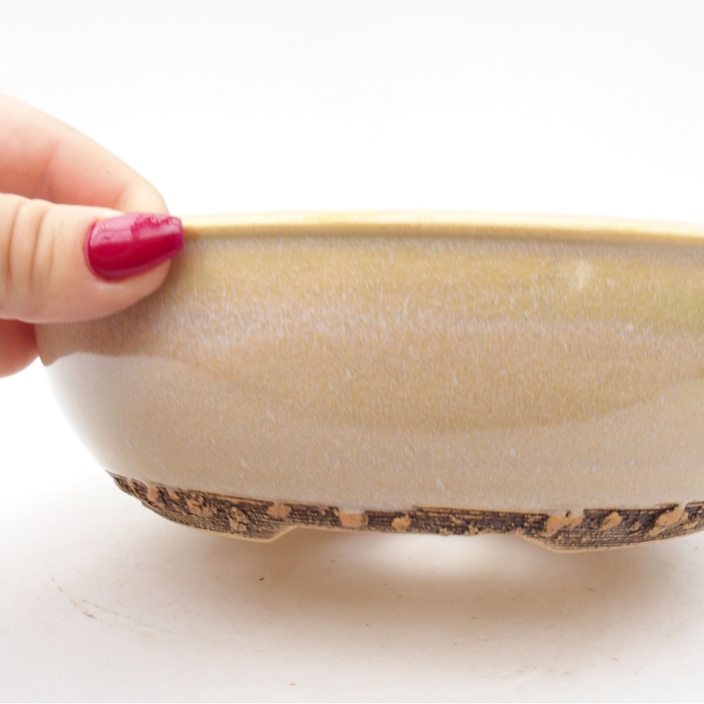 Cuenco bonsái de cerámica 19,5 x 19,5 x 6 cm, color beige