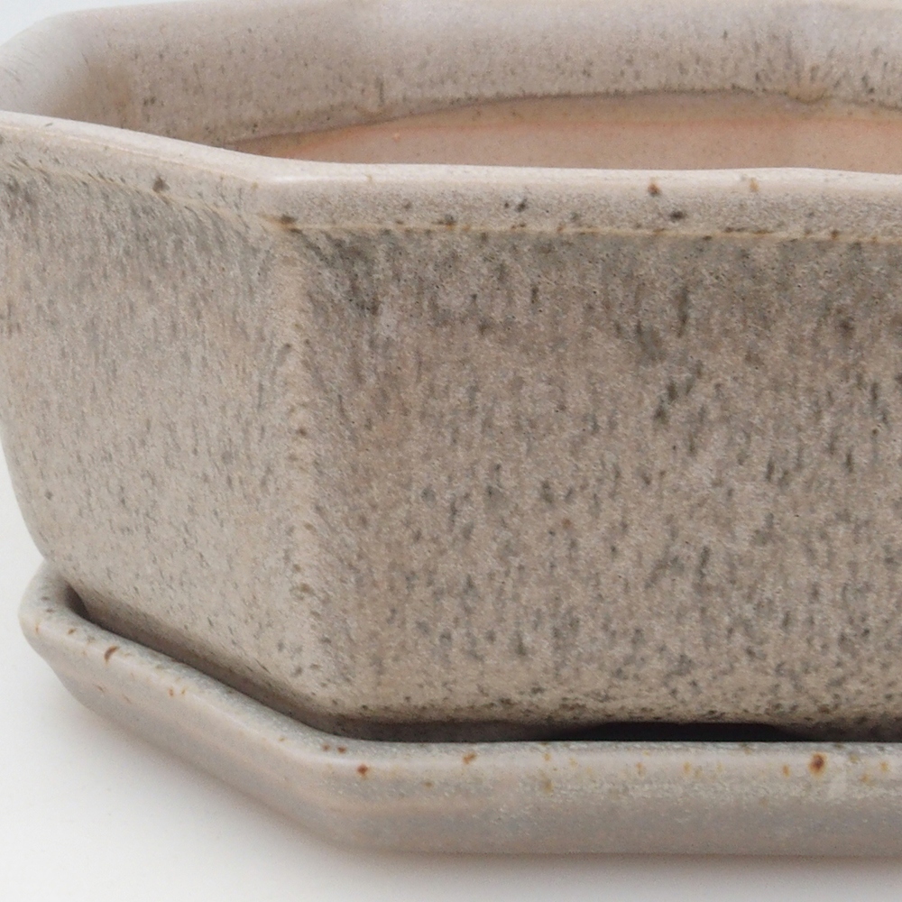 Cuenco bonsai + platillo H13 - 12,5x12,5 x4,5 cm. - beige