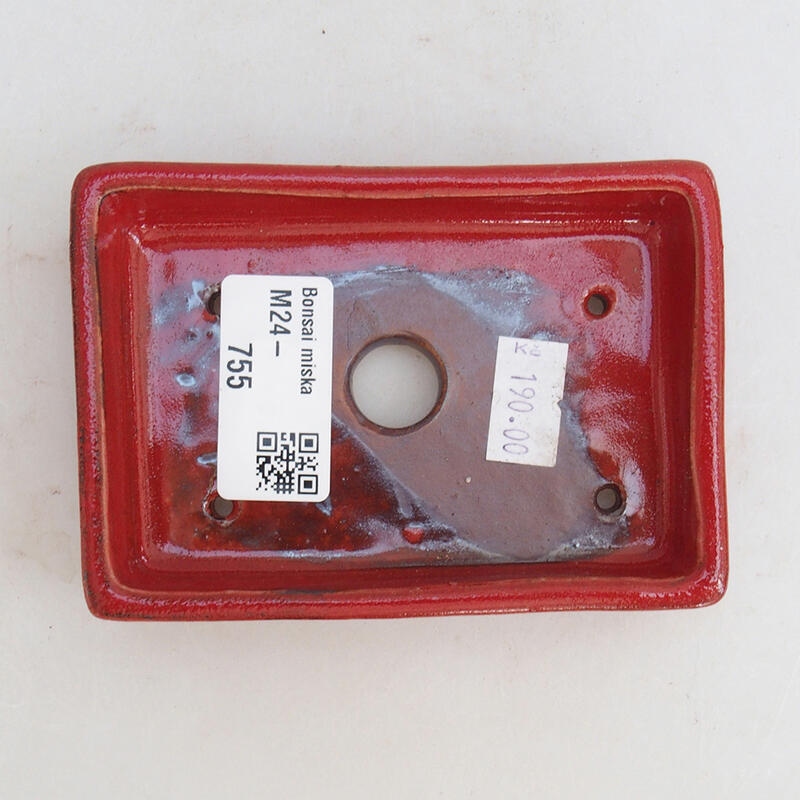 Cuenco bonsái de cerámica 10,5 x 7,5 x 2 cm, color rojo