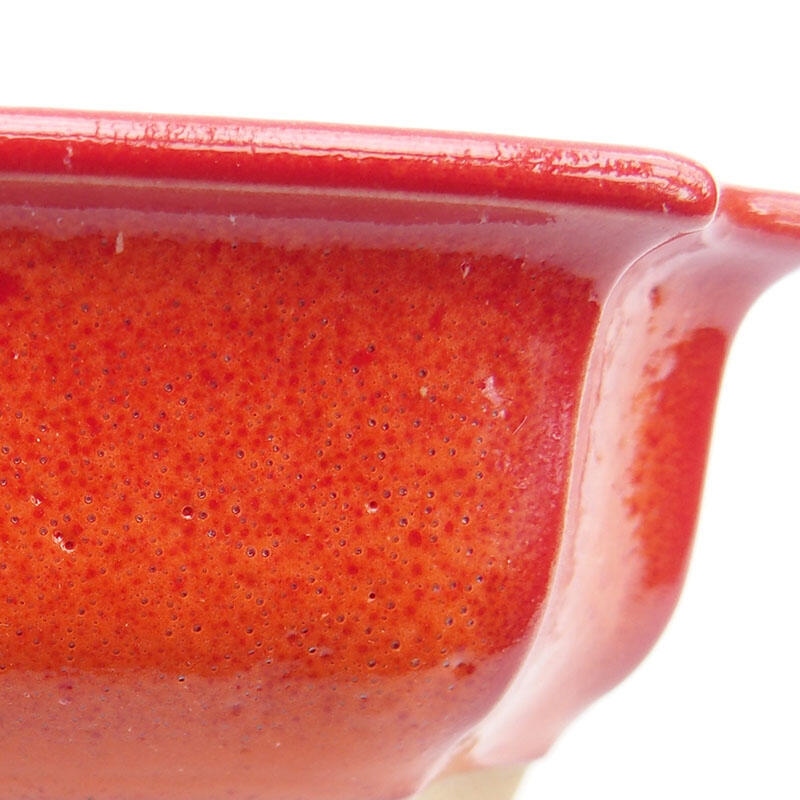 Cuenco bonsái de cerámica 11,5 x 8,5 x 4 cm, color rojo-naranja