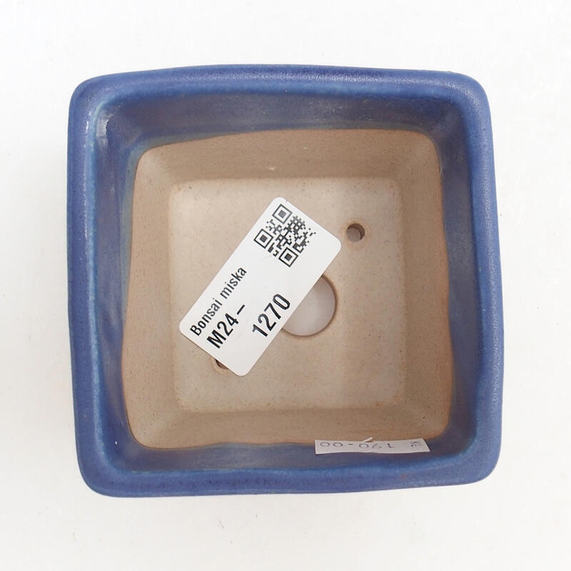 Cuenco bonsái de cerámica 7,5 x 7,5 x 7 cm, color azul