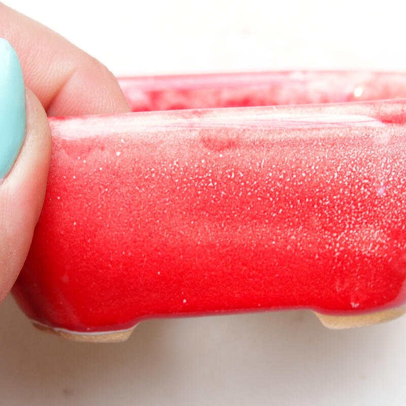 Cuenco bonsái de cerámica 8,5 x 7 x 3,5 cm, rojo y blanco