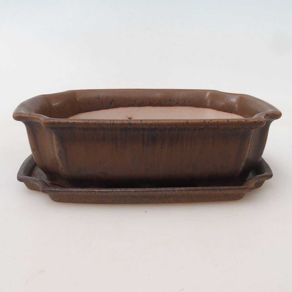 Cuenco bonsái + platillo H03 - 16,5 x 12 x 4,5 cm - marrón