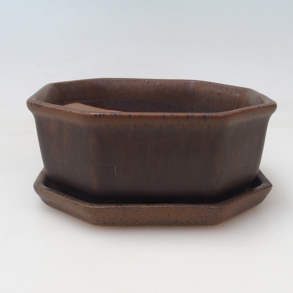 Cuenco bonsái + platillo H13 - 12,5x12,5 x4,5 cm - marrón