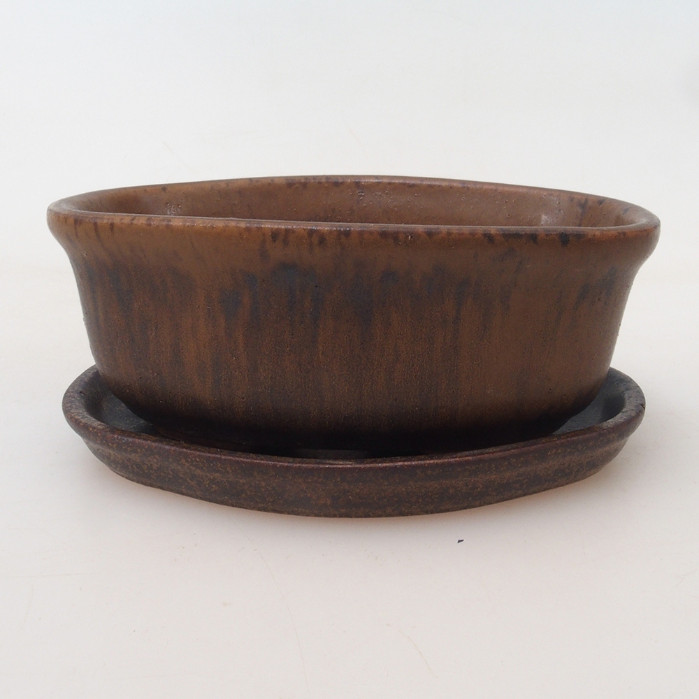 Cuenco bonsái + platillo H05 - 11 x 8 x 4 cm - marrón