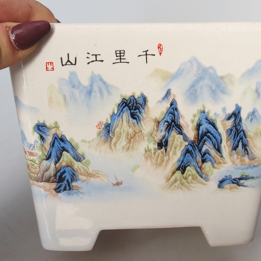 Cuenco bonsái de cerámica 14 x 14 x 11 cm, color blanco