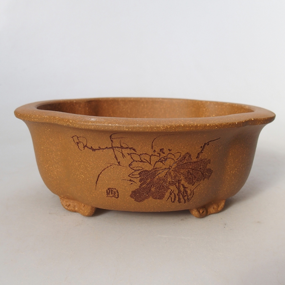 Cuenco bonsái de cerámica 15,5 x 13 x 6 cm, color ocre