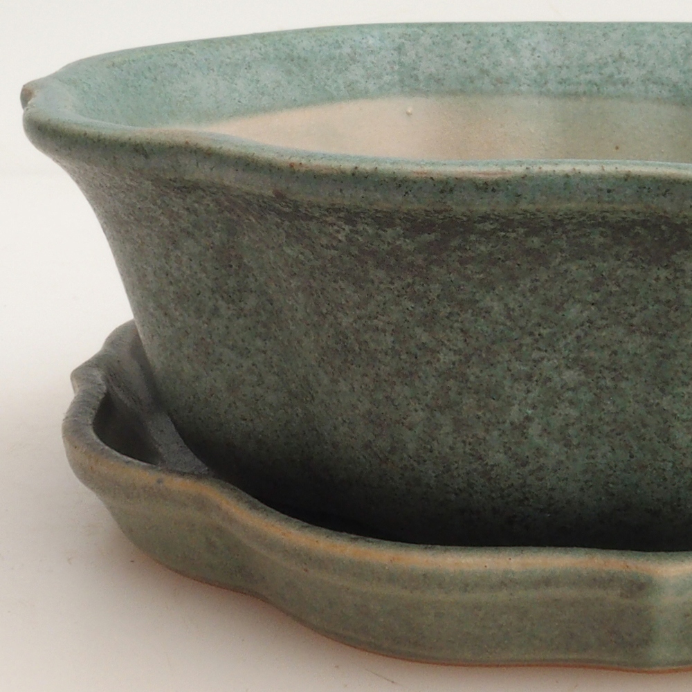 Cuenco bonsái + platillo H06 - 14,5 x 14,5 x 5 cm - verde