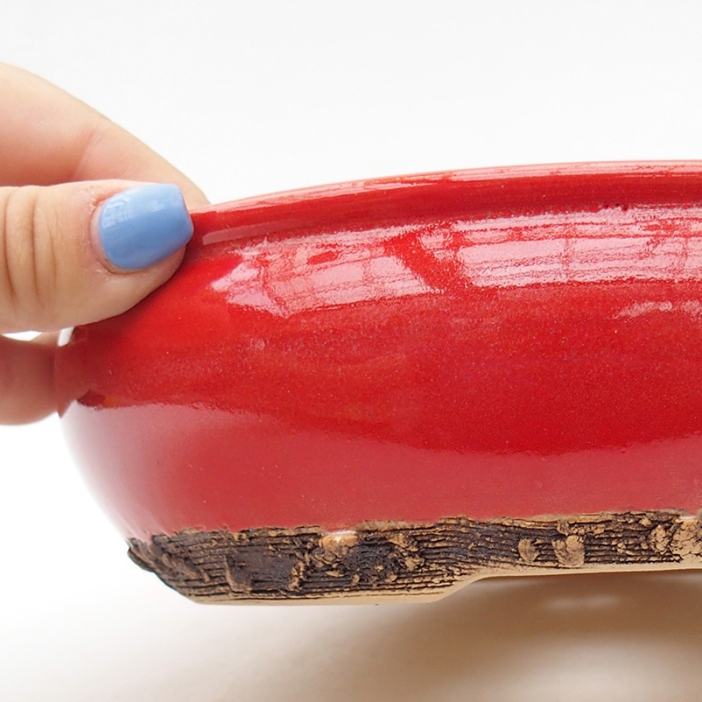 Cuenco bonsái de cerámica 18,5 x 18,5 x 6 cm, color rojo