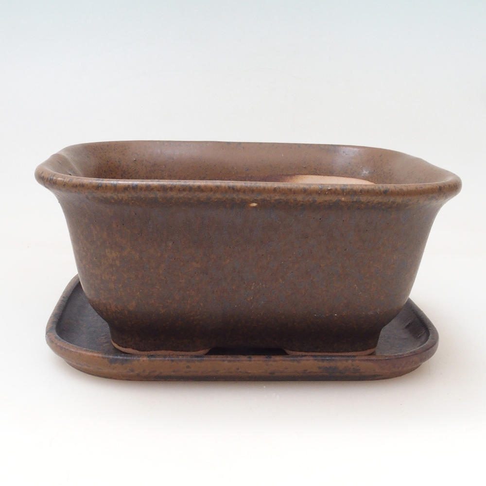 Cuenco bonsái + platillo H38 - 12x10x5,5 cm. - marrón