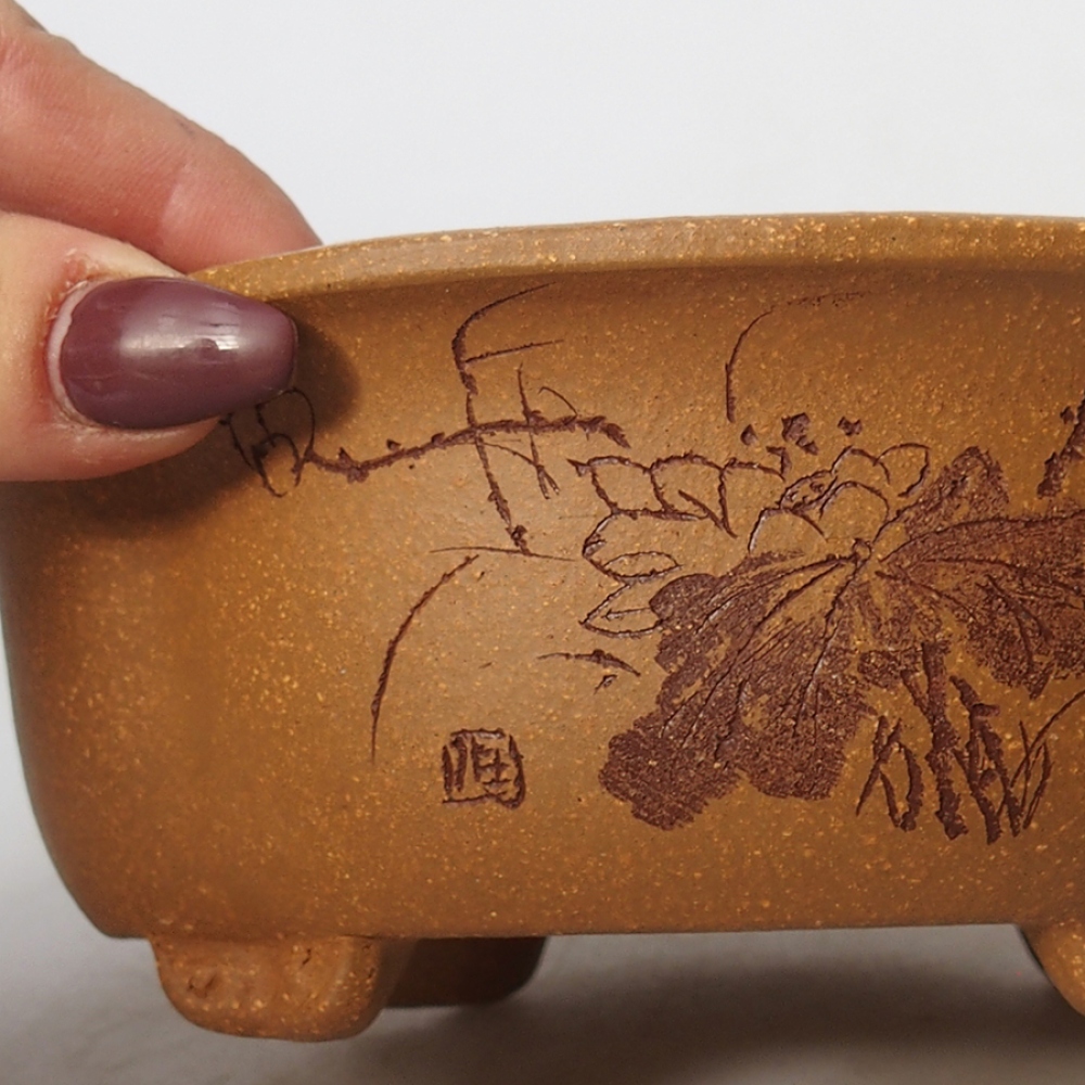 Cuenco bonsái de cerámica 15,5 x 13 x 6 cm, color ocre