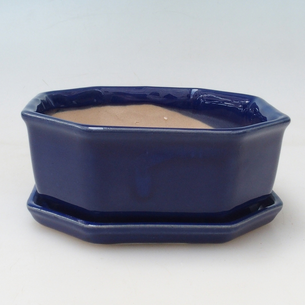 Cuenco bonsai + platillo H13 - 12,5x12,5 x4,5 cm. - azul