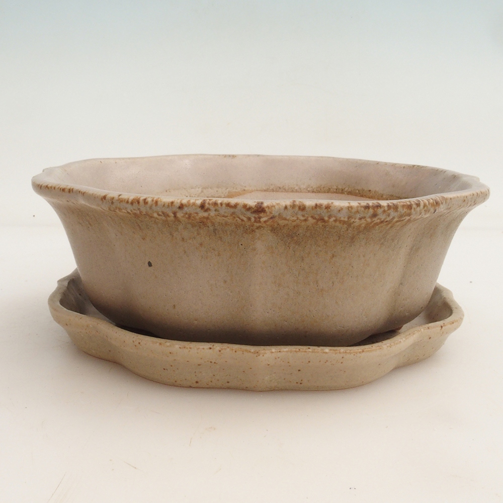 Cuenco bonsái + platillo H06 - 14,5 x 14,5 x 5 cm - beige