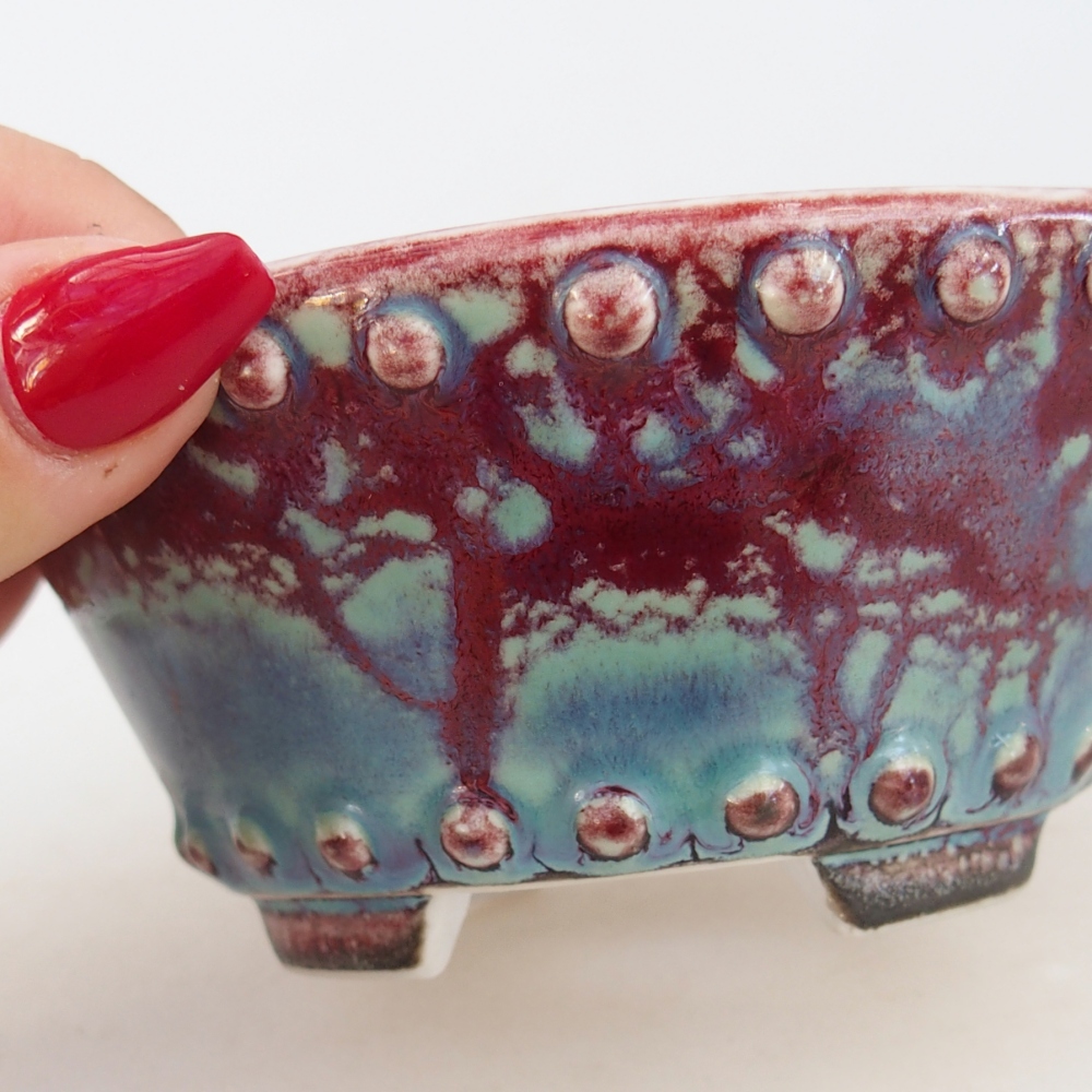 Cuenco bonsái de cerámica 10,5 x 10,5 x 5 cm, color burdeos