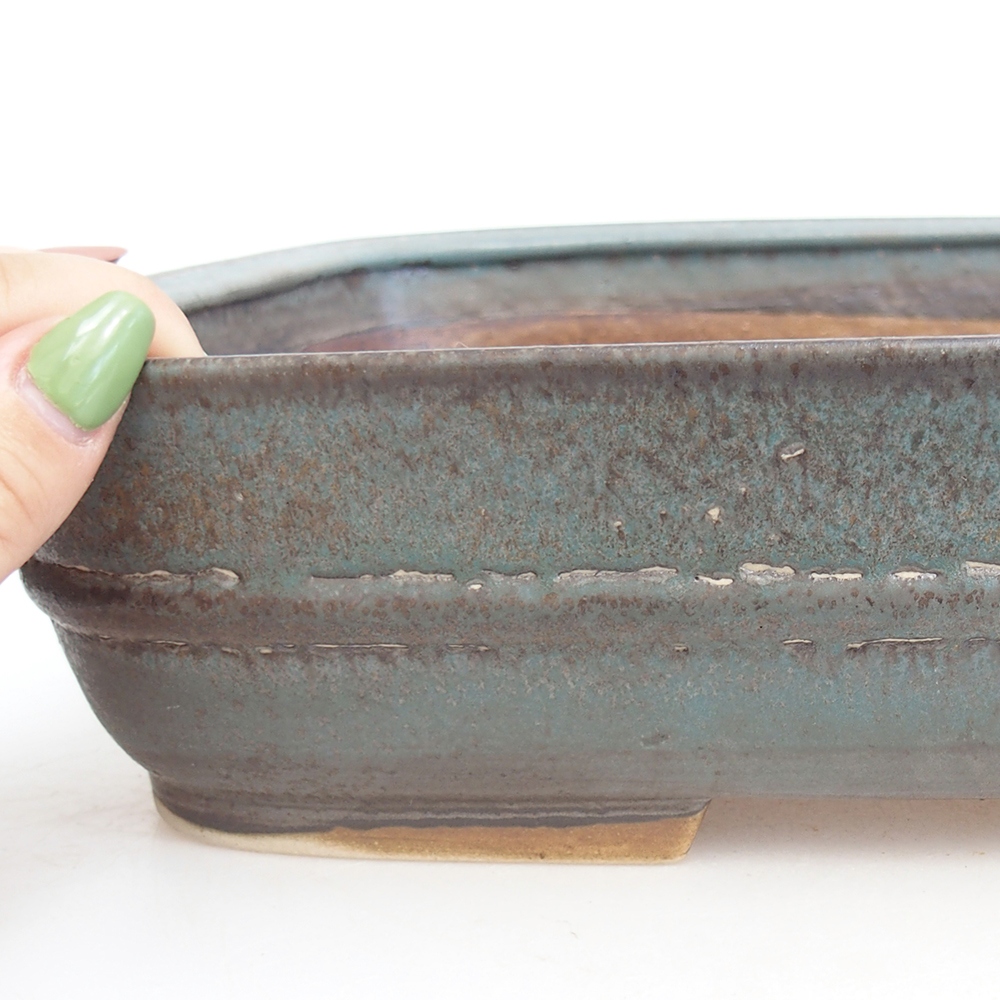 Cuenco bonsái de cerámica 29,5 x 25 x 7 cm, color azul