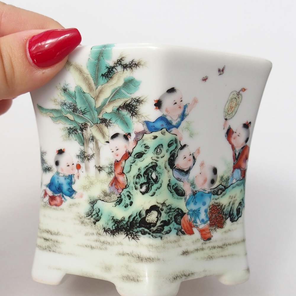 Cuenco bonsái de cerámica 10,5 x 9,5 x 9 cm, color blanco