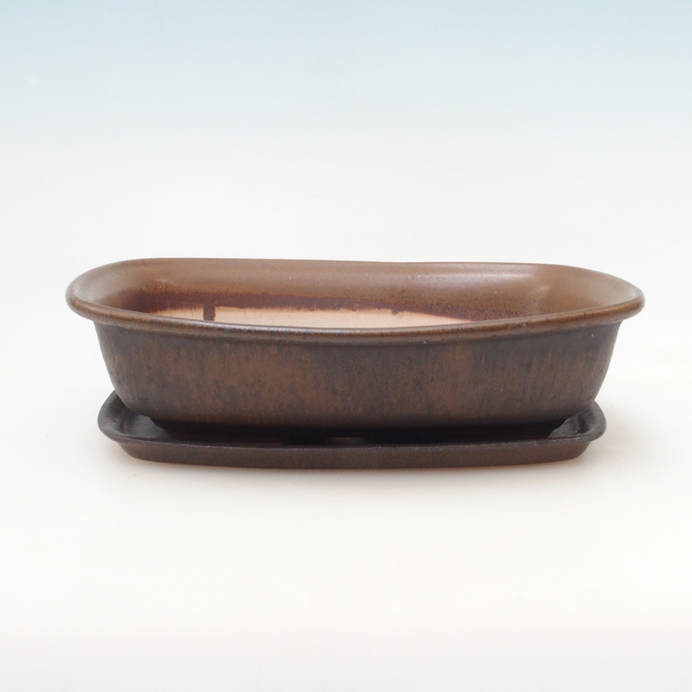 Cuenco bonsái + platillo H09 - 30 x 23 x 7,5 cm - marrón