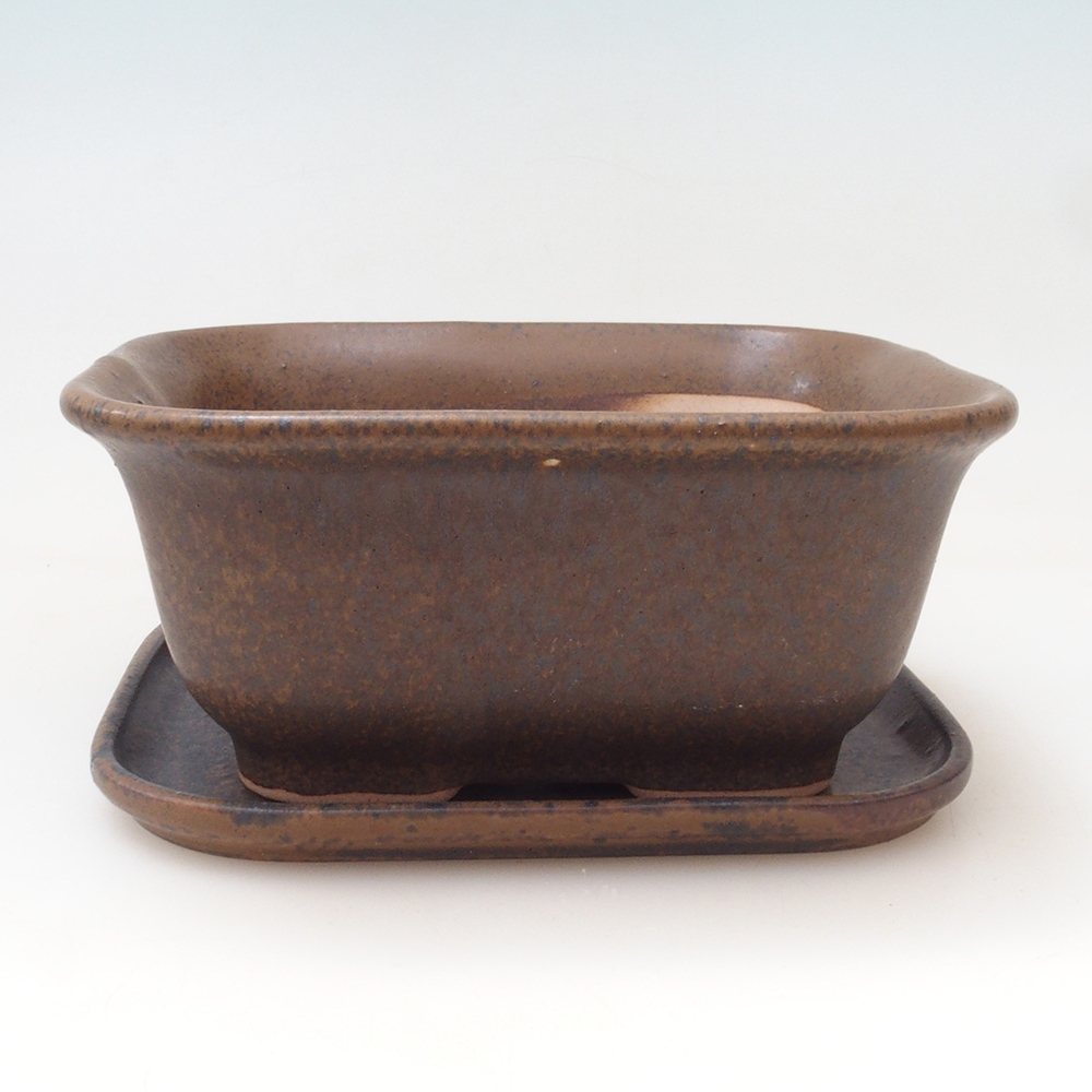 Cuenco bonsai + platillo H37 - 14,5x13x6,5 cm. - marrón
