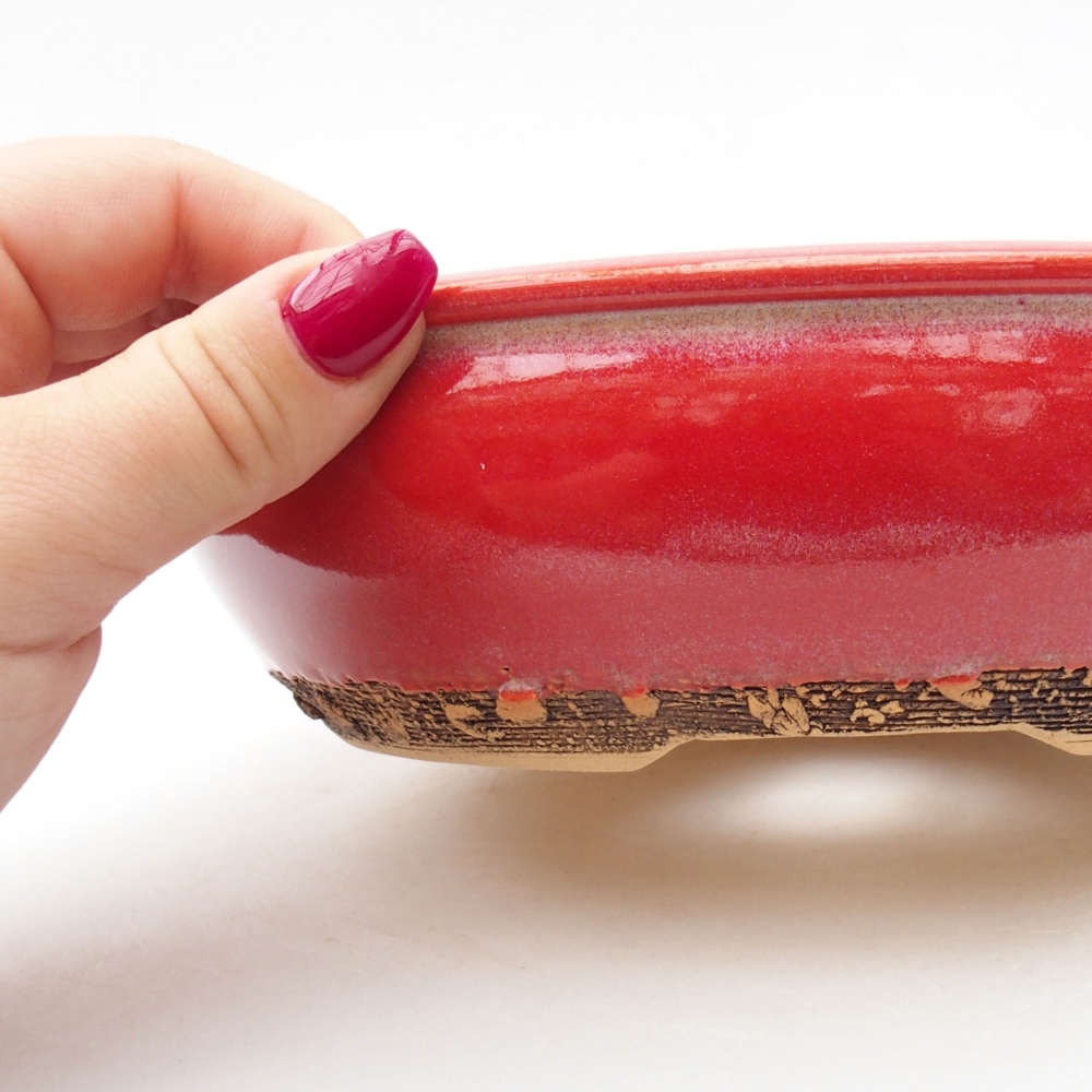 Cuenco bonsái de cerámica 19 x 19 x 5,5 cm, color rojo