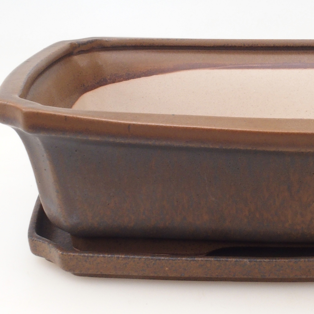 Cuenco bonsái + platillo H07 - 30 x 20,5 x 8 cm - marrón