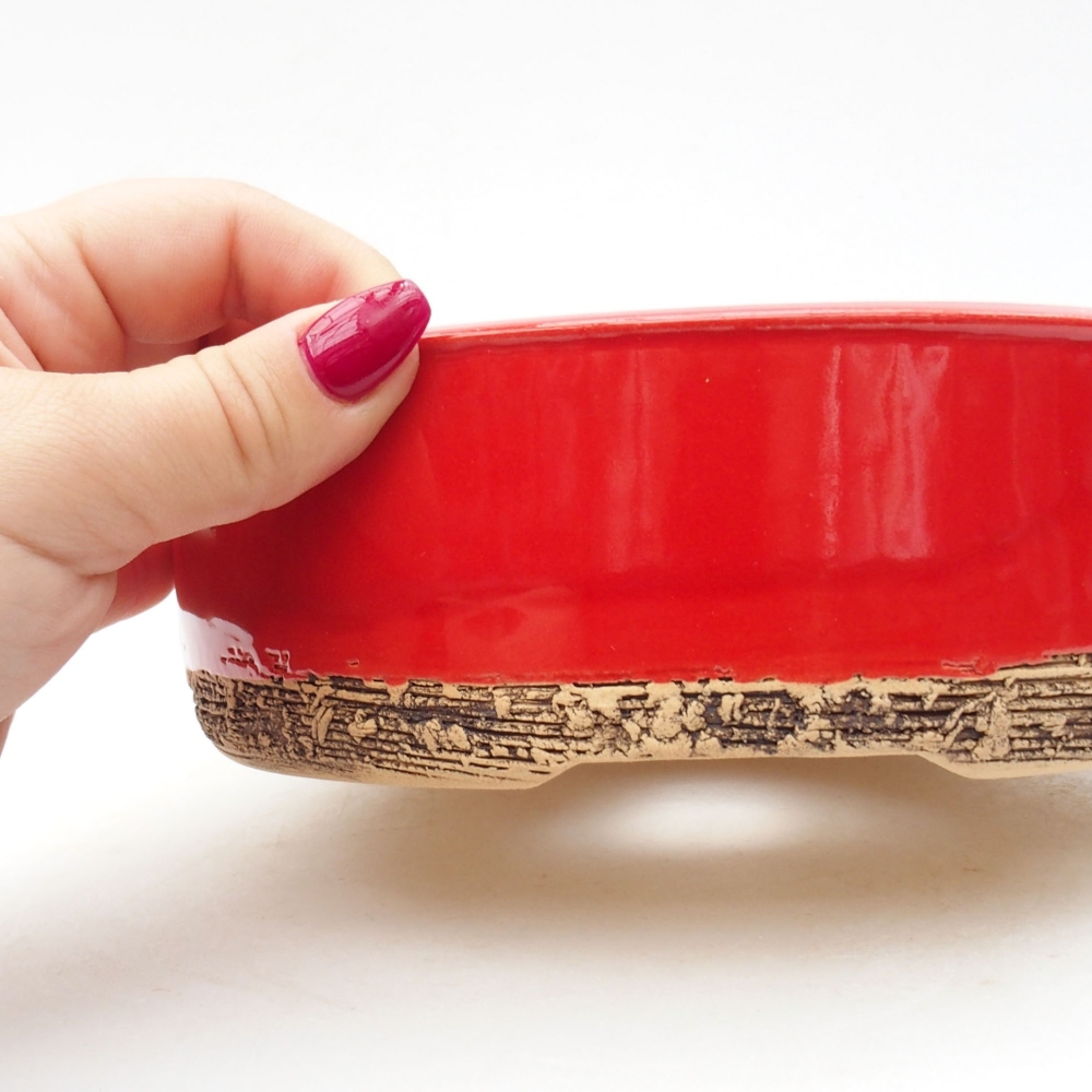 Cuenco bonsái de cerámica 17 x 17 x 6 cm, color rojo