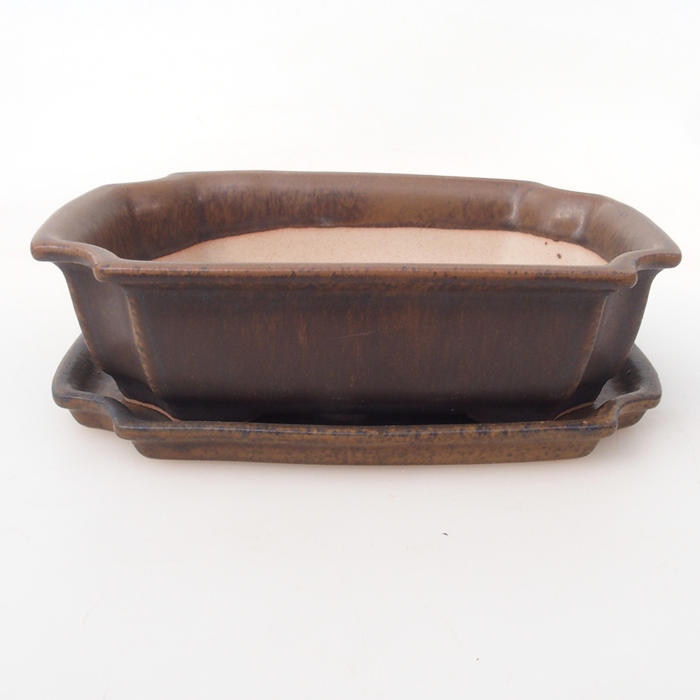 Cuenco bonsái + platillo H17 - 15 x 10 x 4 cm - marrón