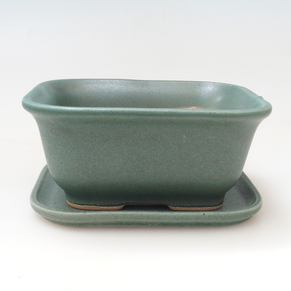 Cuenco bonsái + platillo H37 - 14,5x13x6,5 cm. - verde
