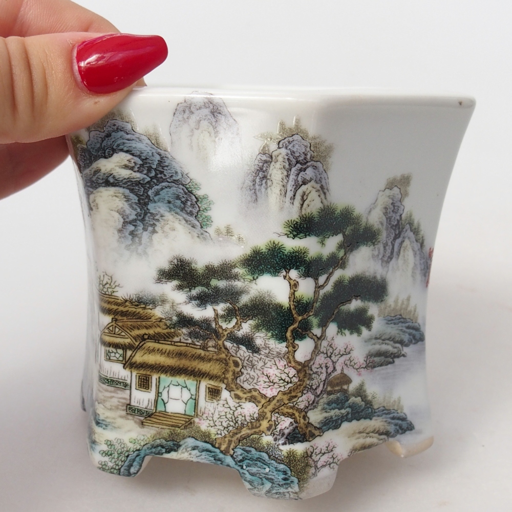 Cuenco bonsái de cerámica 10,5 x 9,5 x 9 cm, color blanco