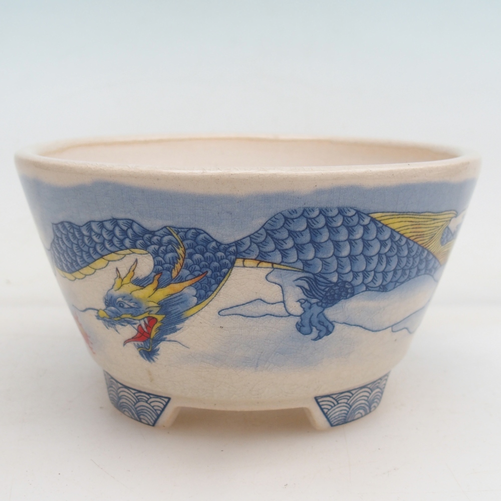 Cuenco bonsái de cerámica 12 x 12 x 6,5 cm, color azul-blanco