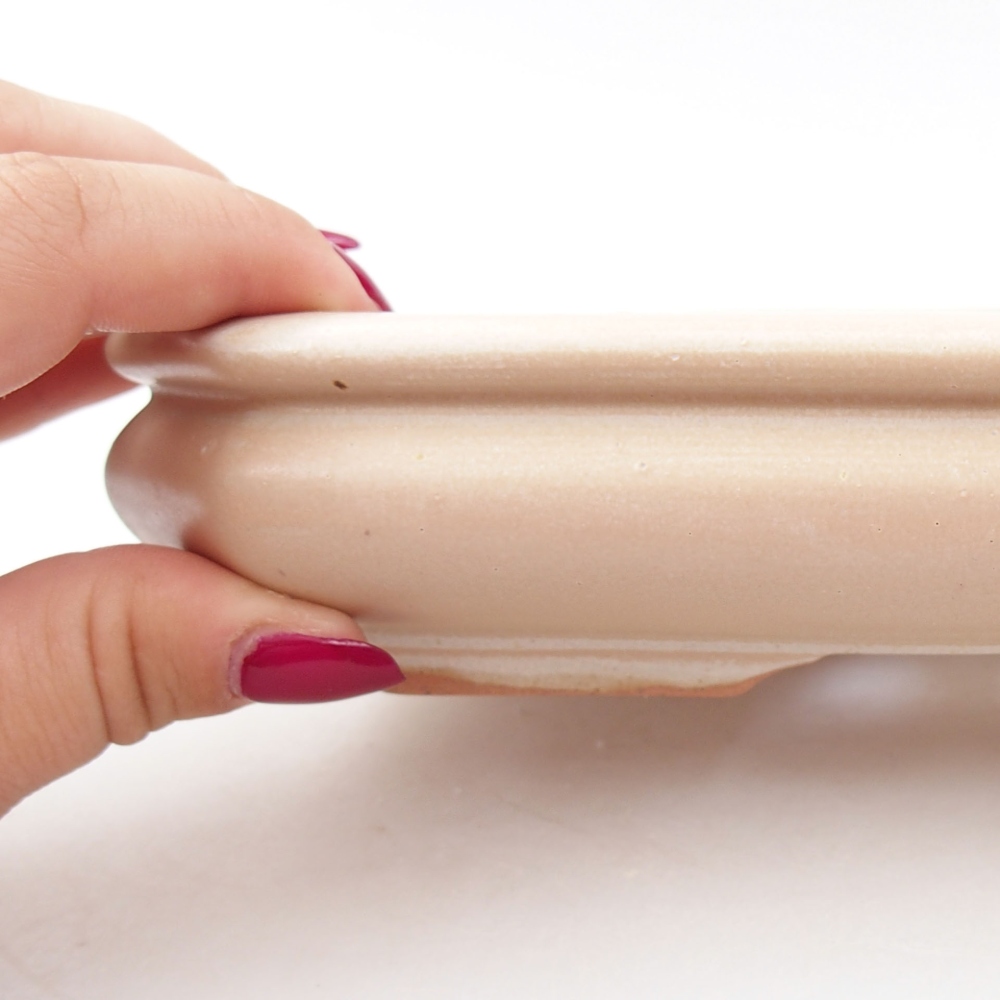 Cuenco bonsái de cerámica 18,5 x 13,5 x 4 cm, color beige