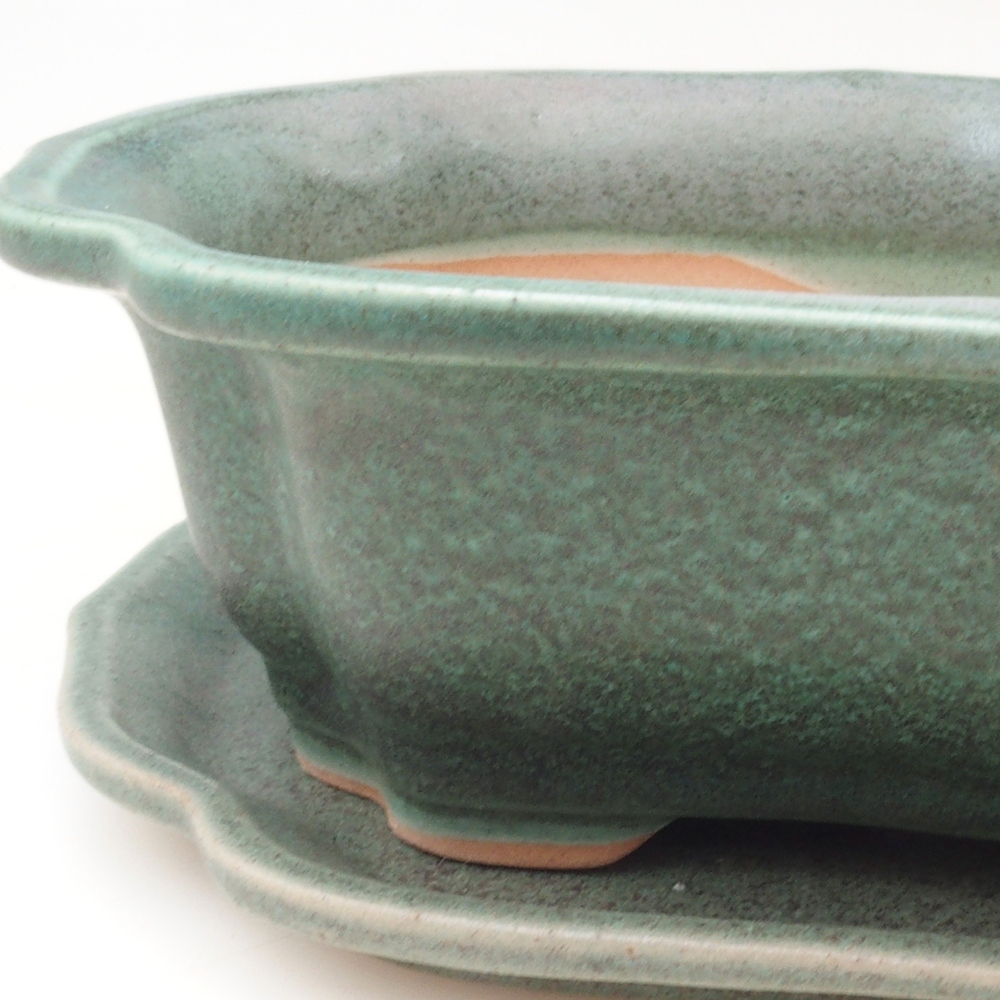 Cuenco bonsai + platillo H51 - 18x14x5 cm - verde