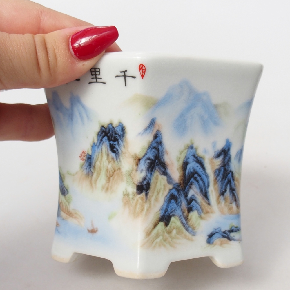 Cuenco bonsái de cerámica 10,5 x 9,5 x 9 cm, color blanco