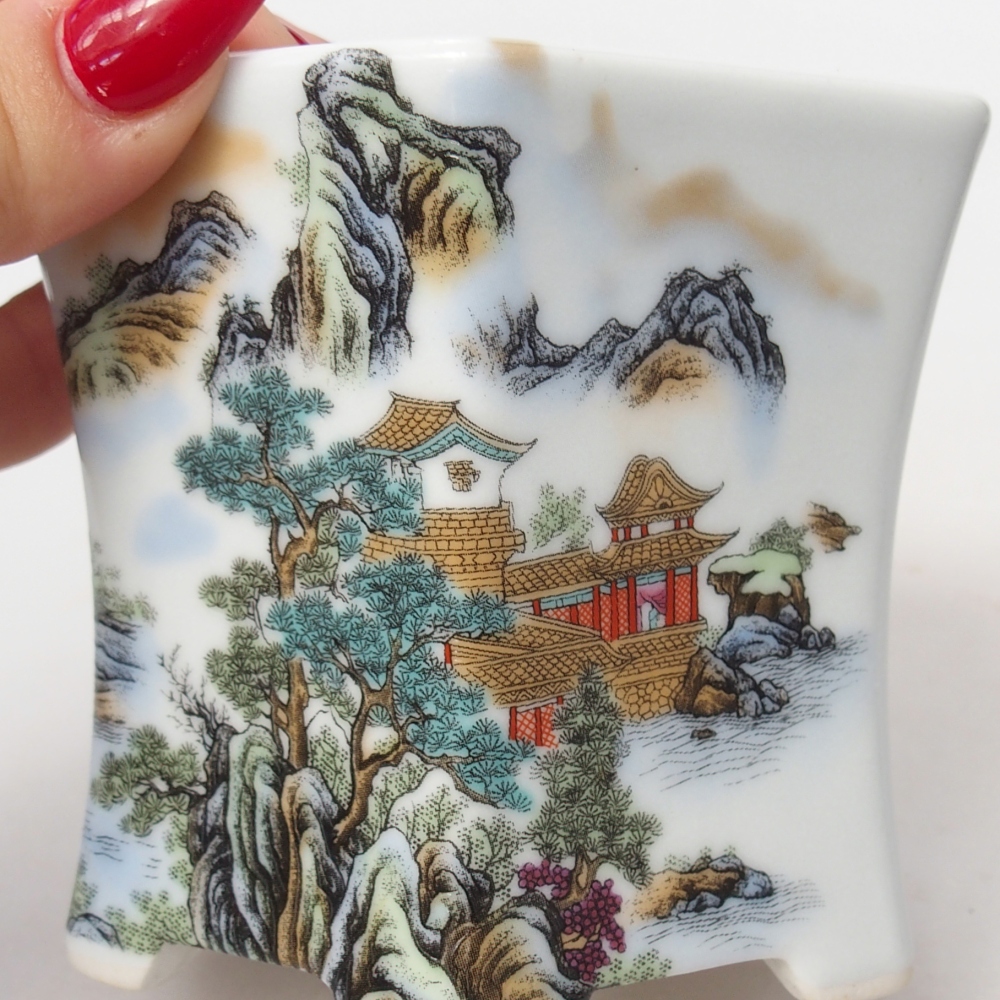 Cuenco bonsái de cerámica 10,5 x 9,5 x 9 cm, color blanco