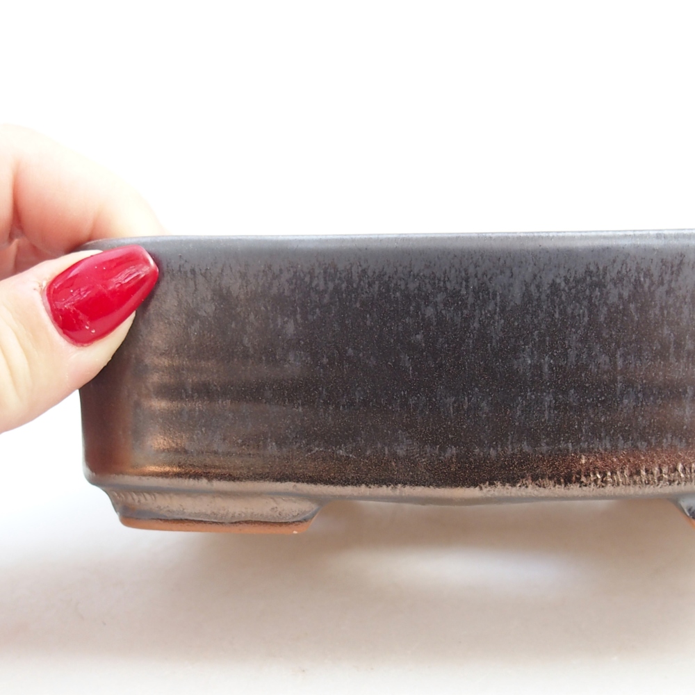 Cuenco bonsái de cerámica 14,5 x 10,5 x 4,5 cm, color metálico